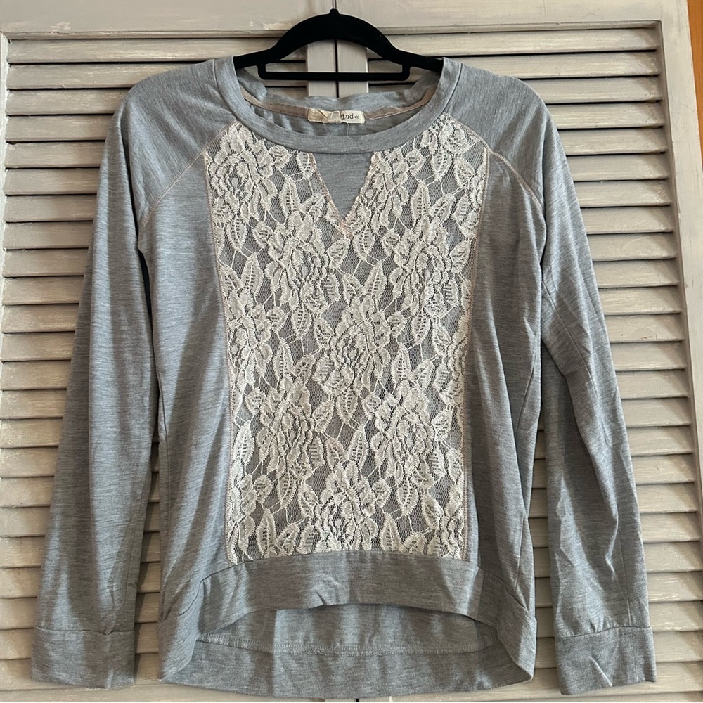 Rewind Gray Women's Sweatshirt with Lace Detail